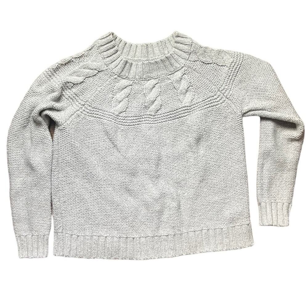 Aerie Womens Size M Gray Heavy Cotton Cable Knit Long Sleeve Sweater